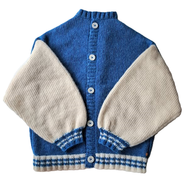 Alpaka College Cardigan VIVIAN Produktfoto in der Farbe natur blauer vogel