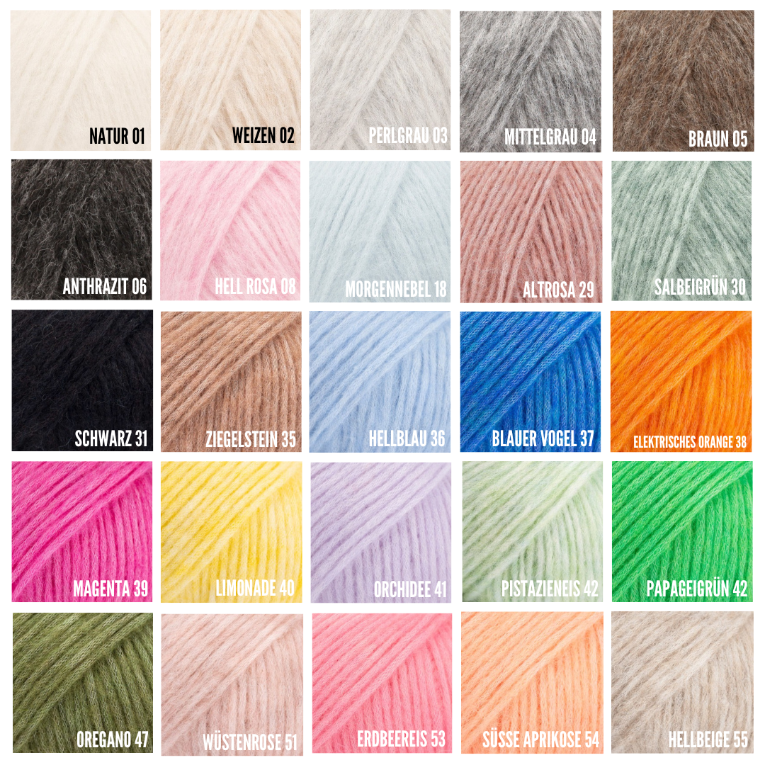 Farbkarte für Alpaka Schal ANNI handgefertigt