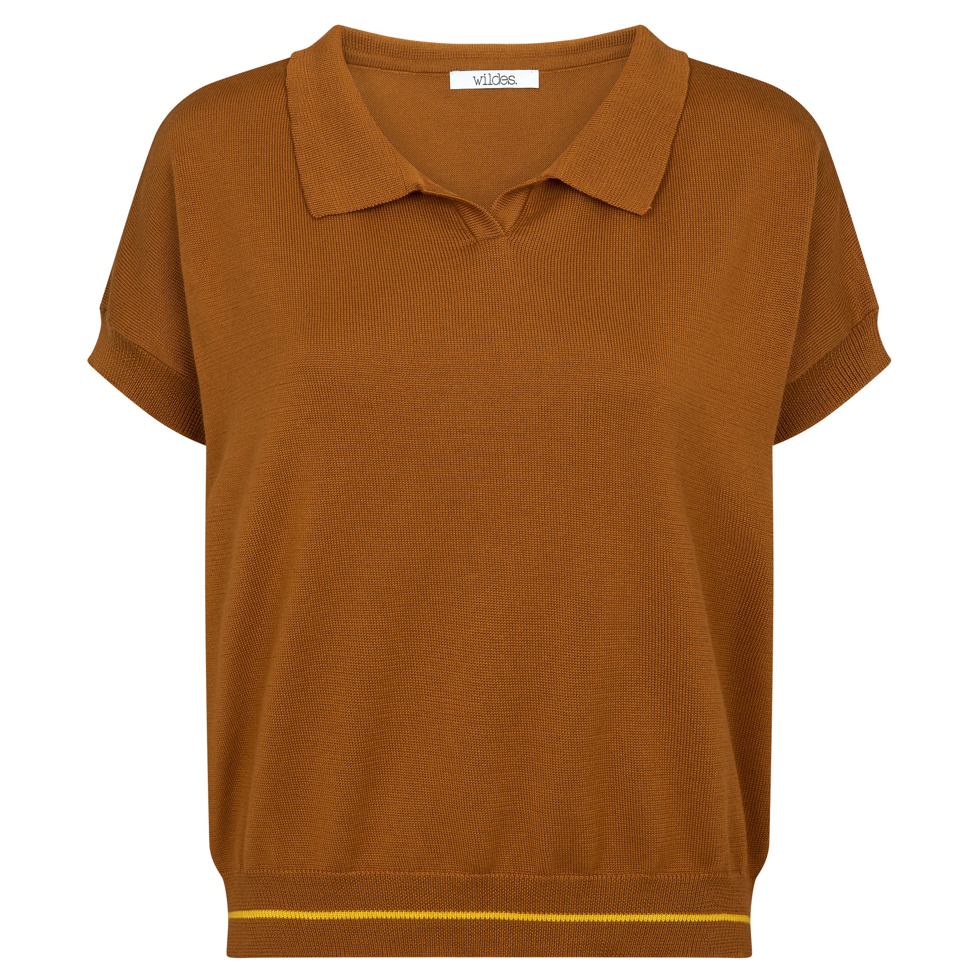 Poloshirt AMELIE aus Baumwolle Vorderansicht mit Polokragen Produktfoto in der Farbe coffee