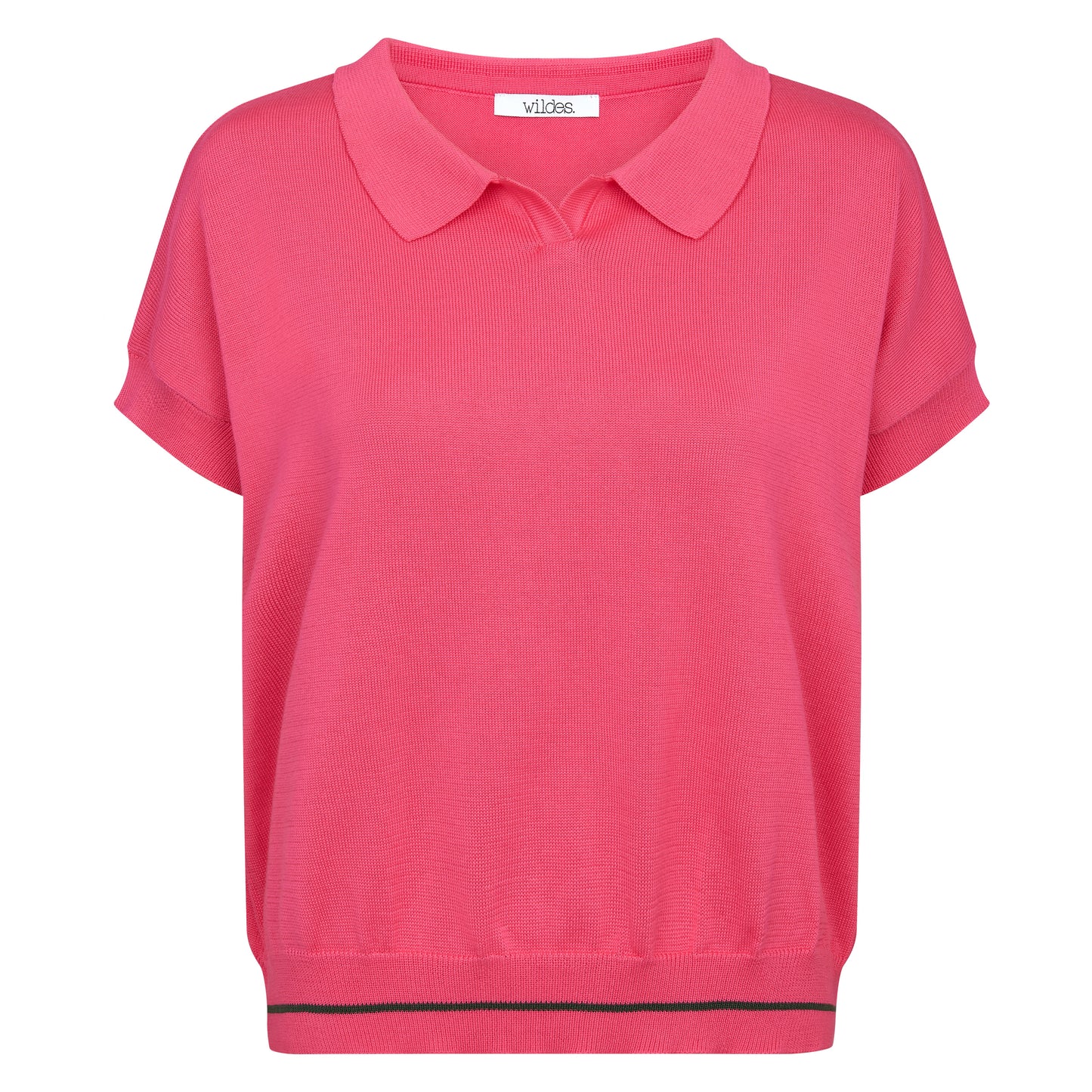 Poloshirt AMELIE aus Baumwolle Vorderansicht mit Polokragen Produktfoto in der Farbe pink